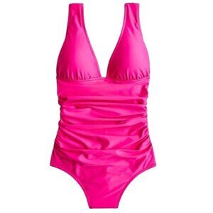 NEW‎ J. Crew Ruched V-neck One-Piece Swimsuit in Radiant Fuchsia/Bright Pink 20